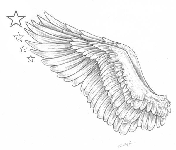 Grey Ink Eagle Wing Tattoo With Stars Tattoo Design