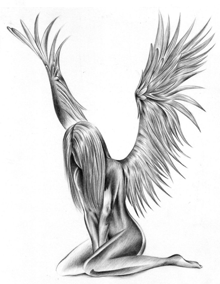 Grey Ink Sexy Female Fallen Angel Tattoo Design