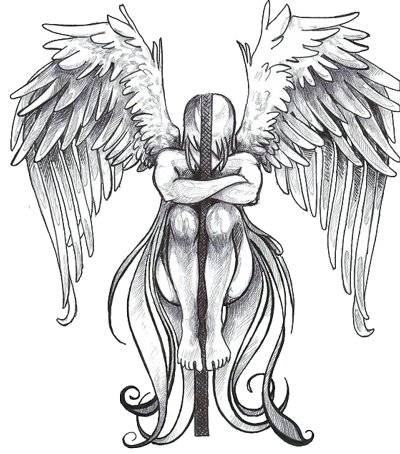 Grey Ink Sitting Female Angel Tattoo Design