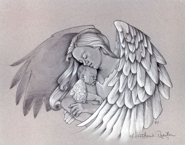 Guardian Ange Holding A Baby Angel Tattoo Design