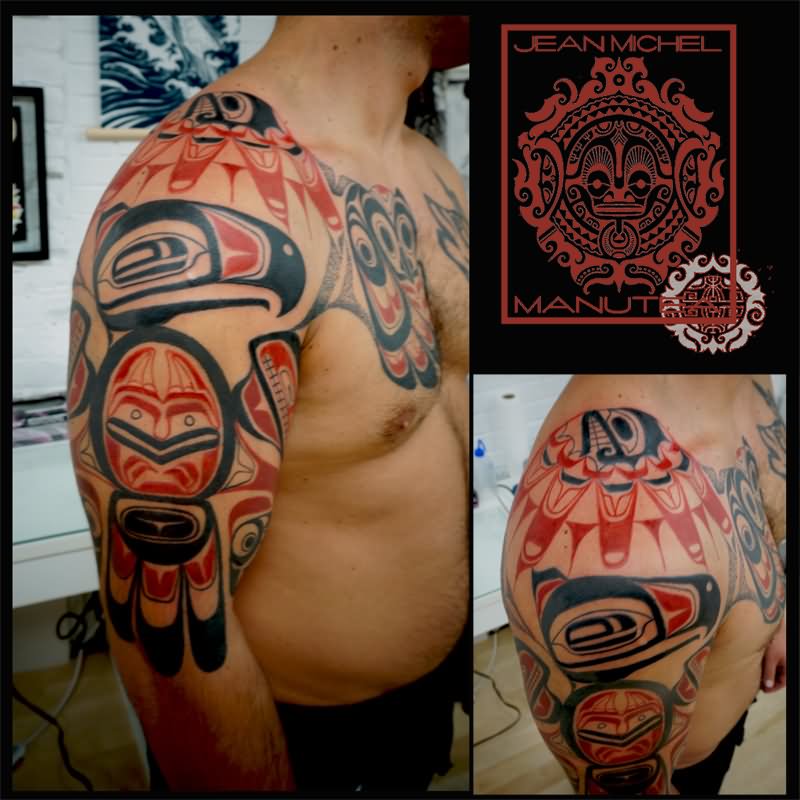 Haida Eagle Tattoo On Shoulder, Chest & Sleeve By Jean Michel Manutea