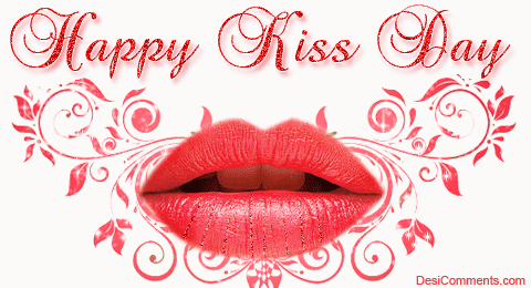 Happy Kiss Day beautiful red lips glitter image