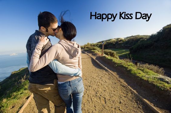 Happy Kiss Day couple hugging and kissing picture