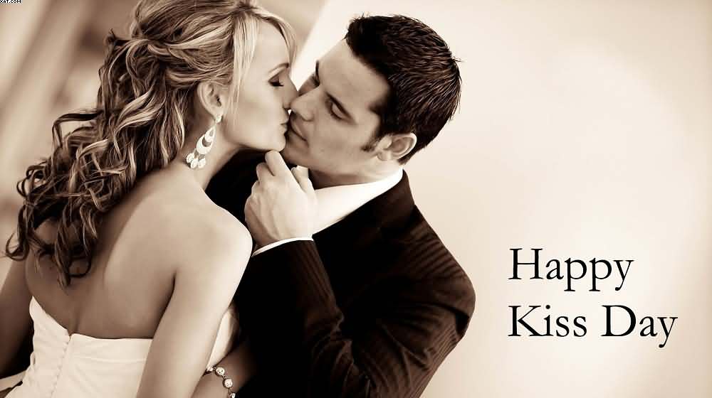 Happy Kiss Day cute kissing couple wallpaper