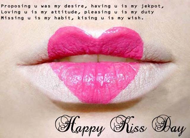 Happy Kiss Day pink heart on lips picture