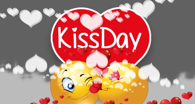 Happy Kiss Day smiling face red heart background image