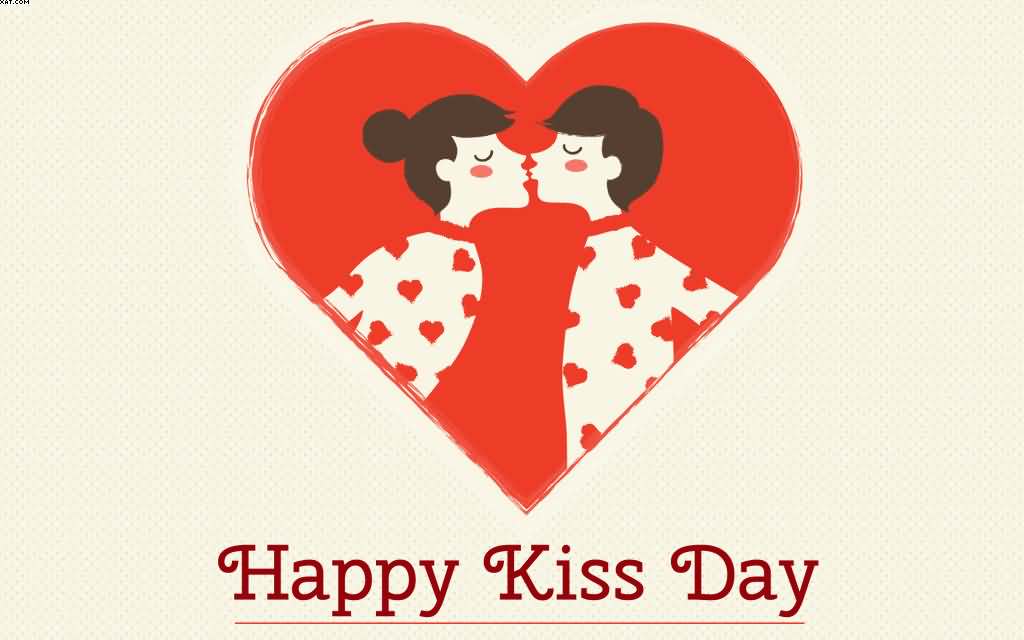 Happy Kiss Day kissing couple red heart picture