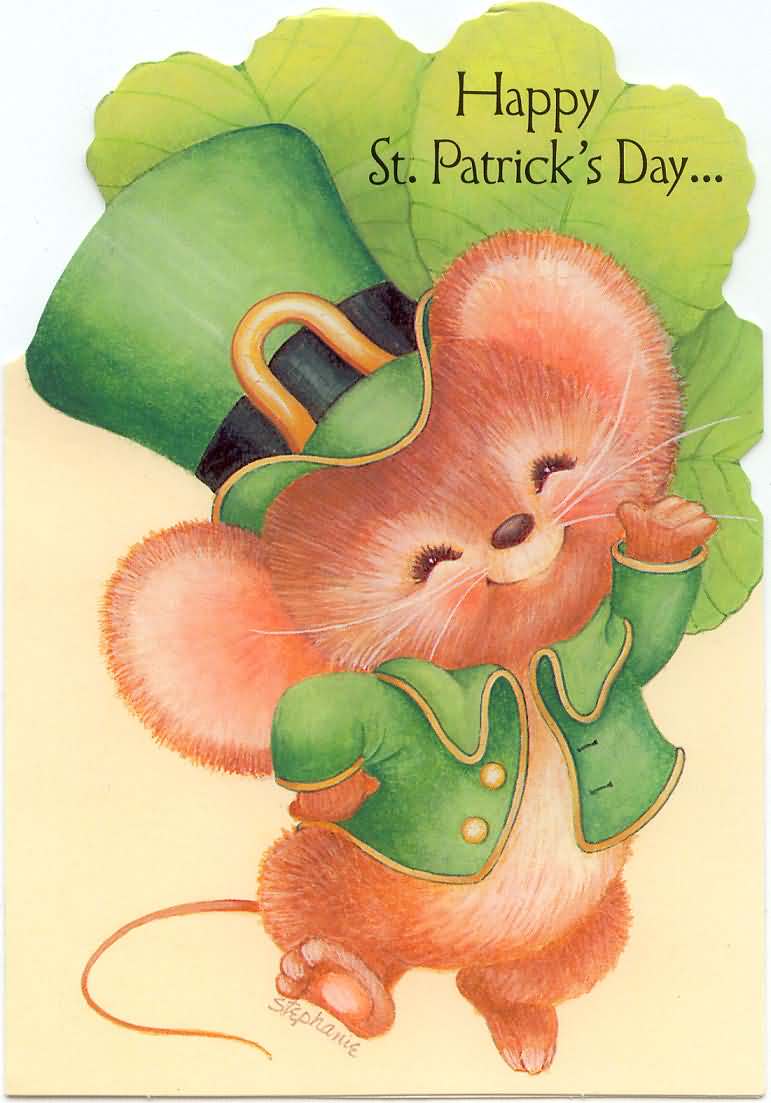 Happy St. Patrick’s Day mouse with clover leaf image