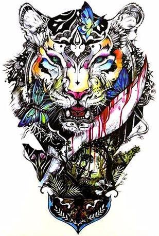 Modern Style Colorful Tiger Tattoo Design