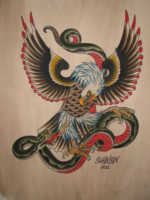 Old School Eagle Fighting With Snake Tattoo Design By Swanson