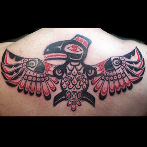 Open Winged Haida Eagle Tattoo On Back