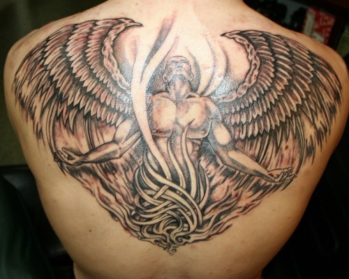 Open Wings Celtic Angel Tattoo