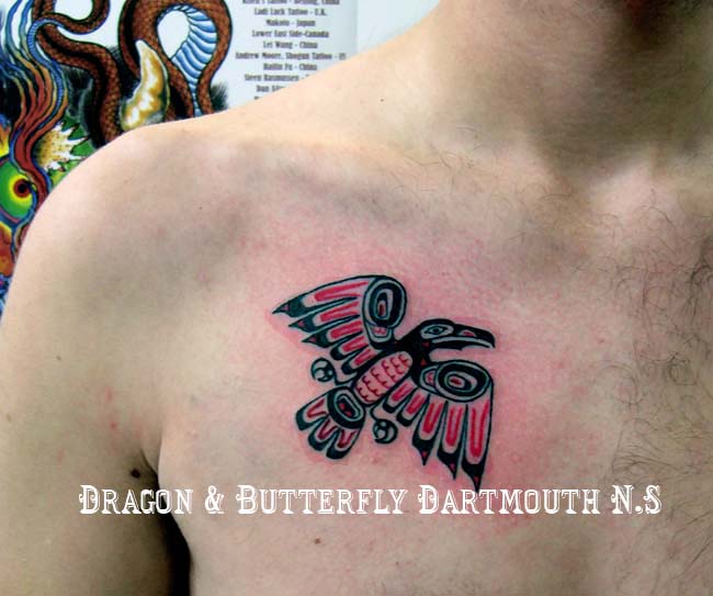 Small Haida Eagle Tattoo On Front Shoulder