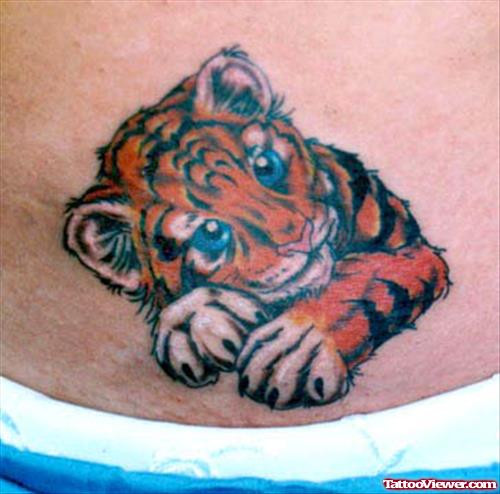 Sweet Baby Tiger With Blue Eyes Tattoo Design