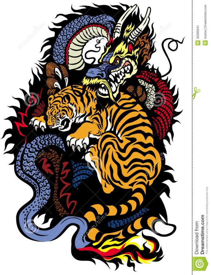 Tiger & Blue Dragon Tattoo Design