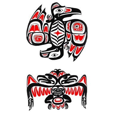 Unique Haida Eagle With Heads On Both Sides Tattoo Design