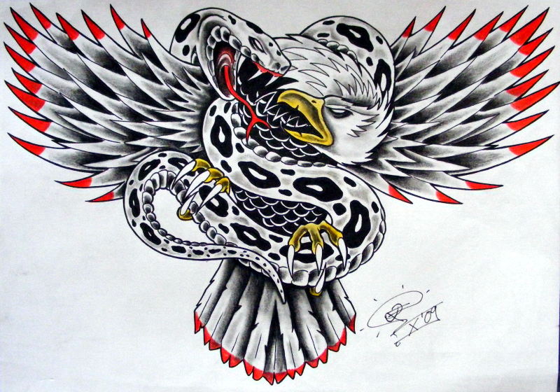 Unique Red Border Snake And Eagle Tattoo Design by Robert-Franke on DeviantArt