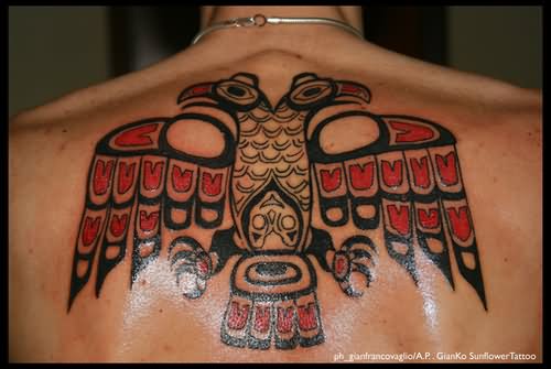 Wonderful Haida Eagle Tattoo Design On Upper Back For Men