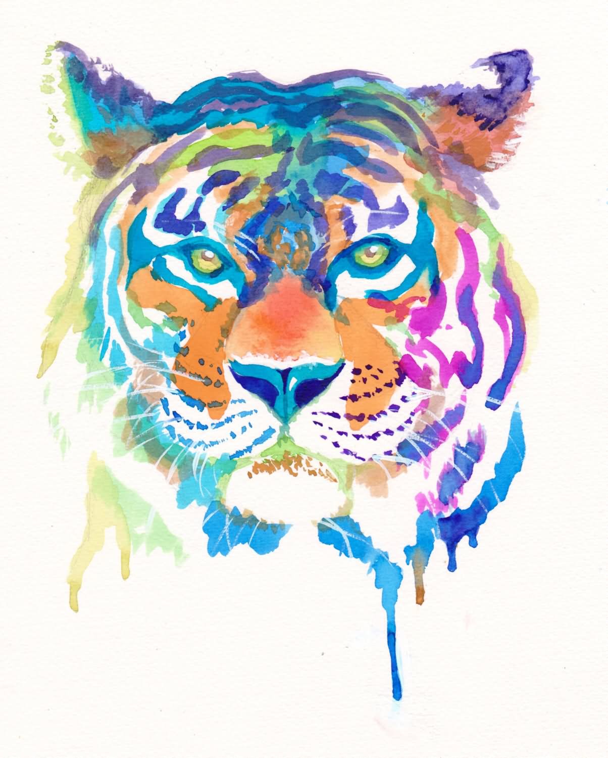 Wonderful Multicolored Tiger Head Tattoo Design