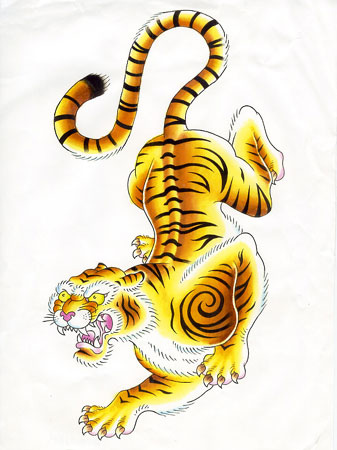 Yellow Japanese Tiger Tattoo Design