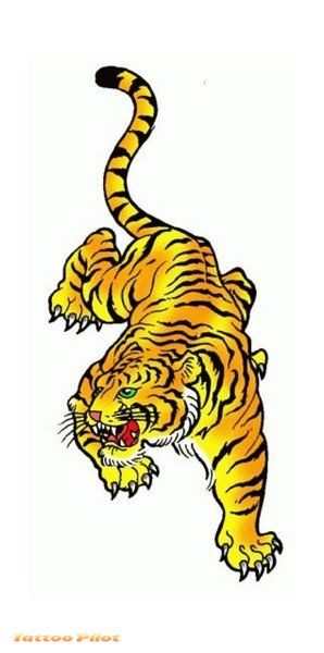 Yellow Running Tiger Tattoo Design