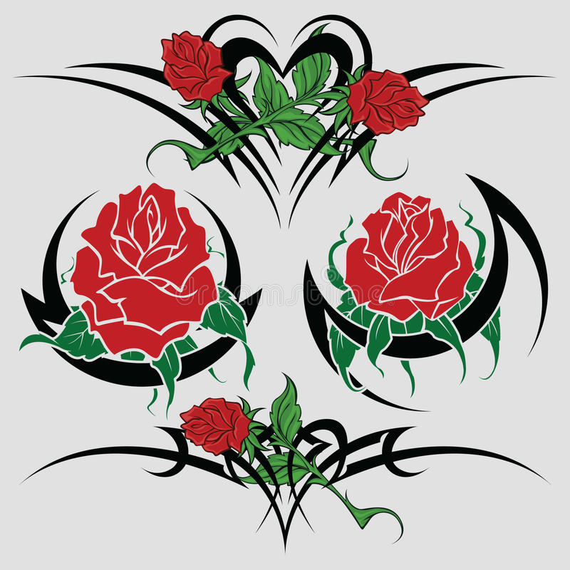 4 Cool Tribal Red Roses Tattoo Designs