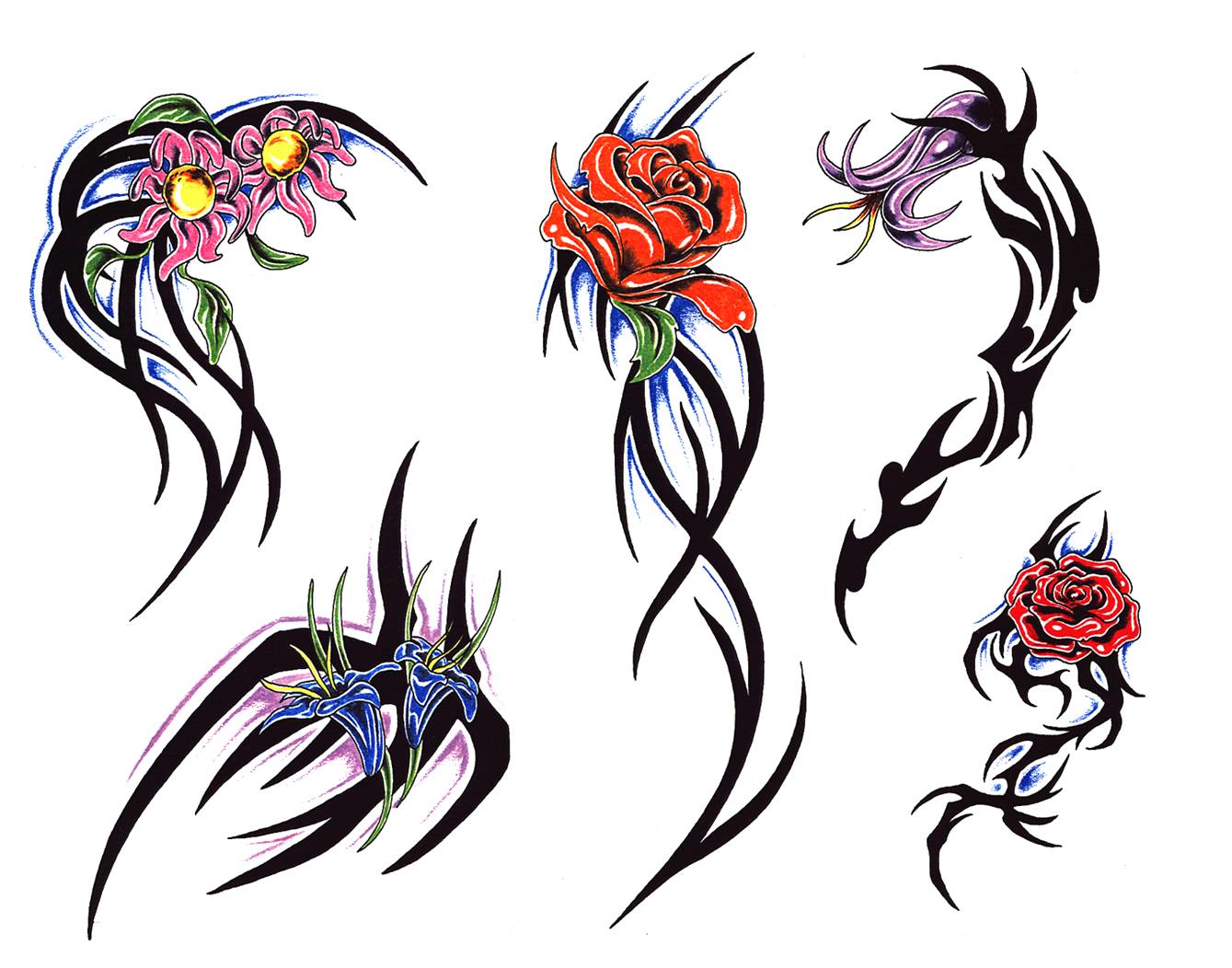 5 Amazing Colorful Tribal Roses Tattoo Designs
