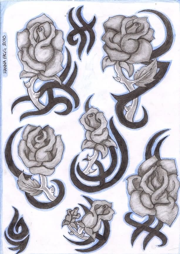 6 Beautiful Black & Grey Ink Roses Tattoo Designs