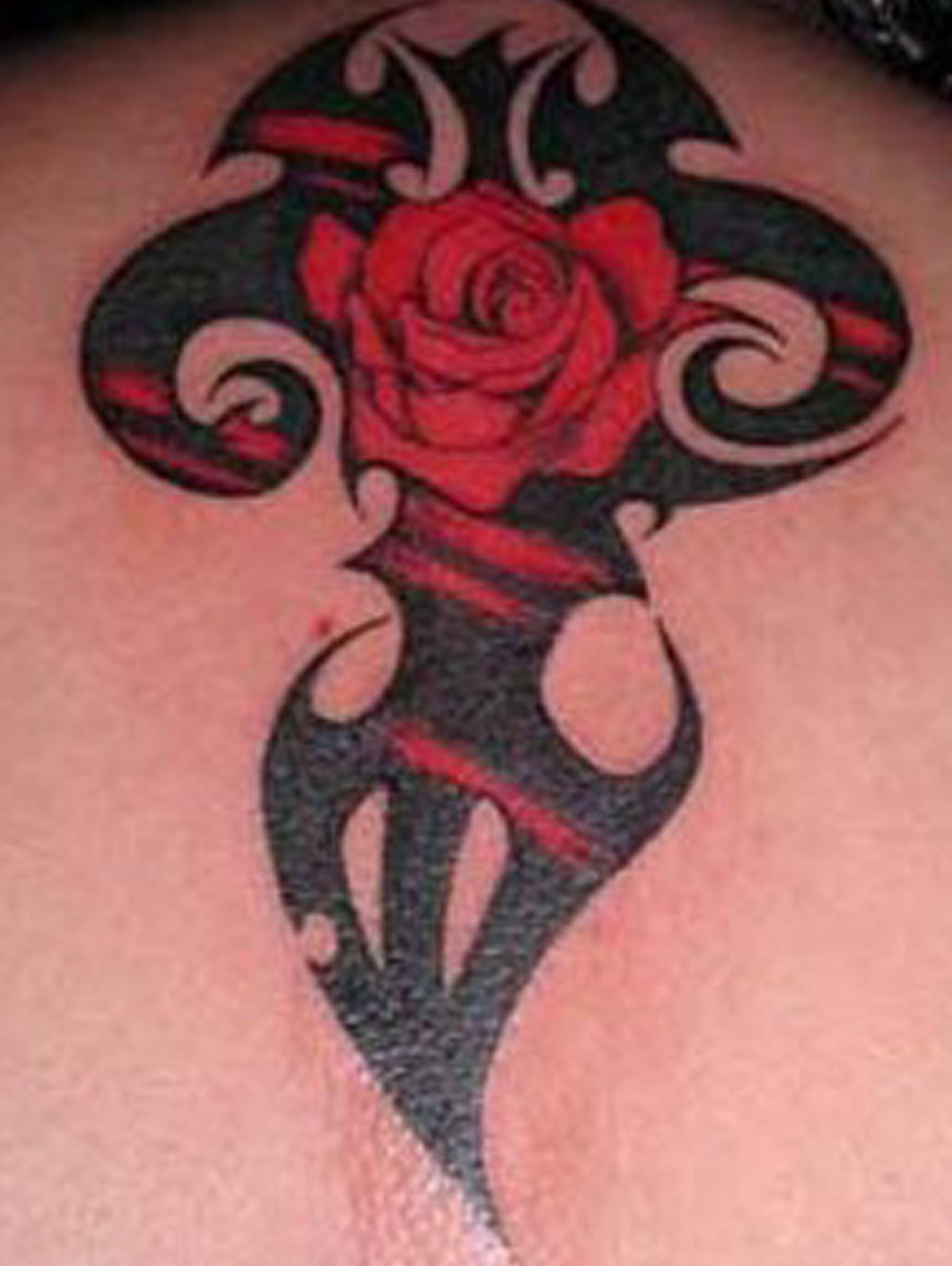 Astonishing Tribal Red Rose Tattoo Design