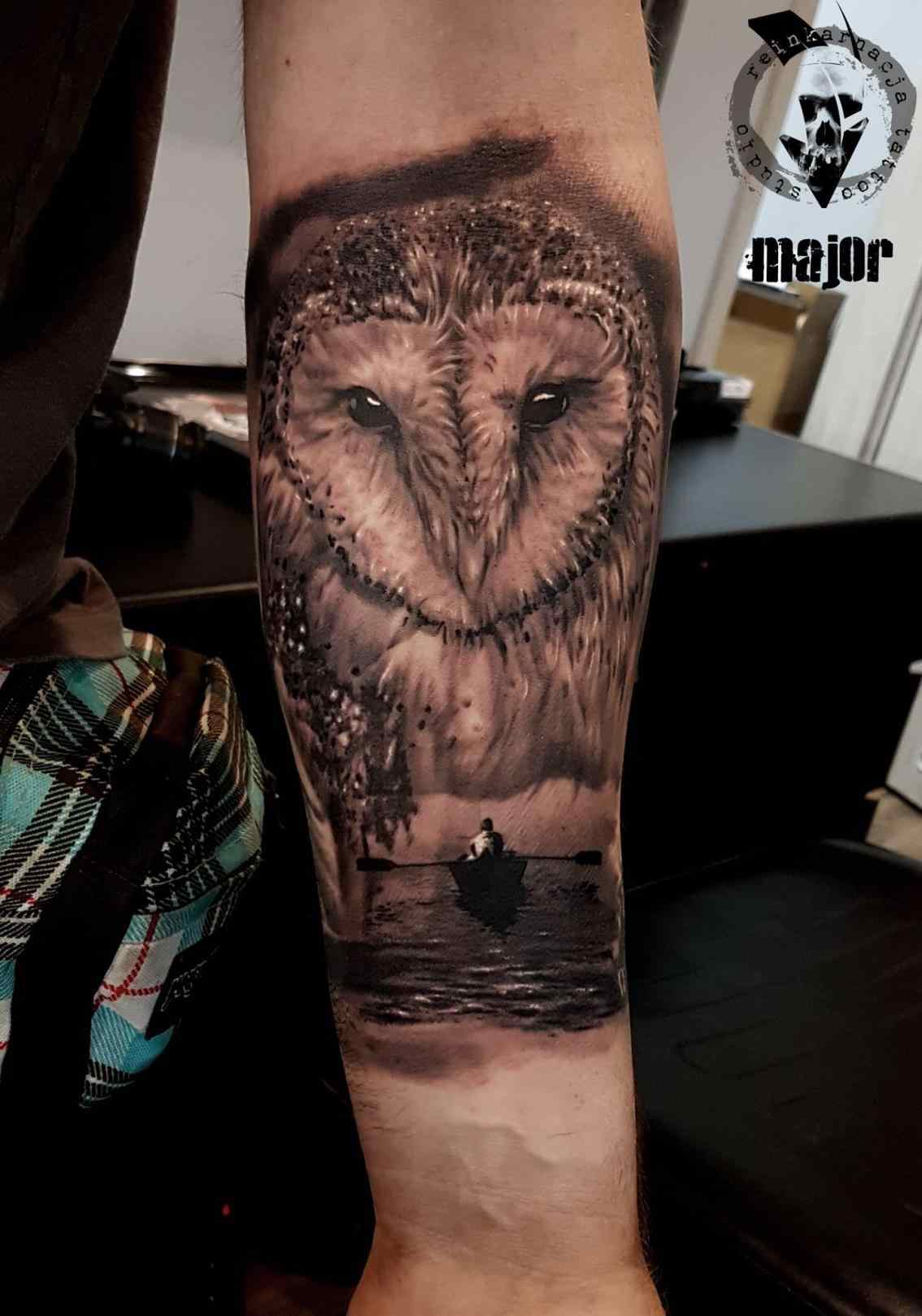 Awesome Realistic Barn Owl Tattoo On Forearm