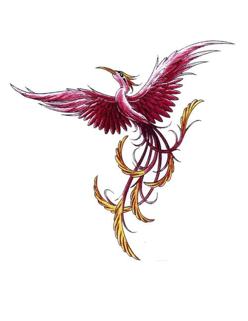 Awesome Red Flying Phoenix Tattoo Design