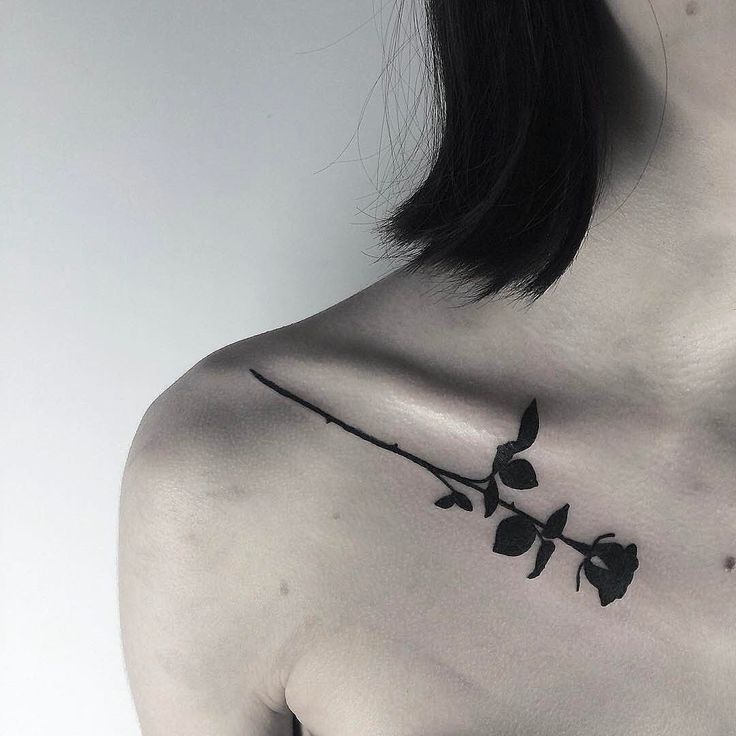 Beautiful Black Rose Tattoo On Girl Collar Bone By Daniel Huscroft