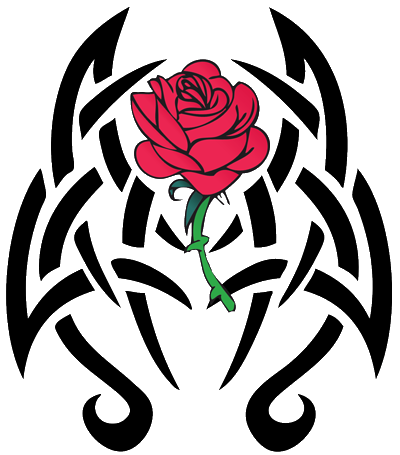 Beautiful Red Rose With Black Tribal Design Tattoo Stencil