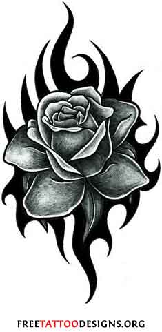 Black & Grey Ink Tribal Rose Tattoo Design
