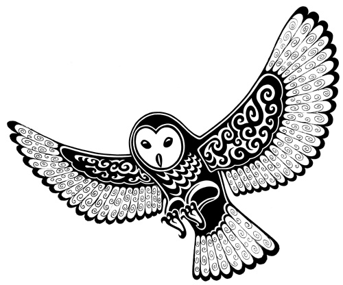 Black Ink Tribal Barn Owl Tattoo Design