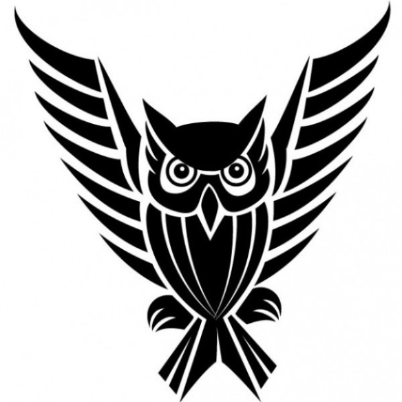 Black Ink Tribal Flying Owl Tattoo Design