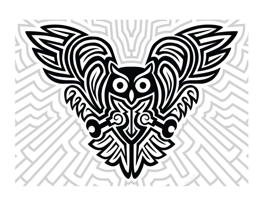 Black Ink Tribal Owl Tattoo Design