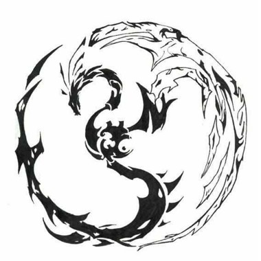Black Ink Tribal Yin Yang Dragon & Phoenix Tattoo Design