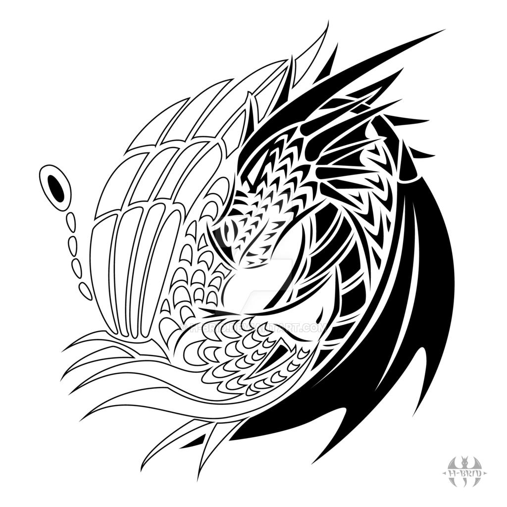 Black Ink Yin Yang Style Phoenix & Dragon Tattoo Design By H-brid On DeviantArt
