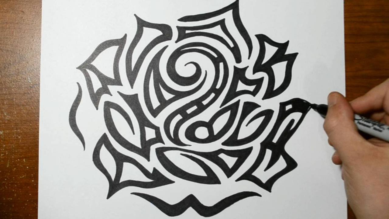 Black Outline Tribal Rose Tattoo Design
