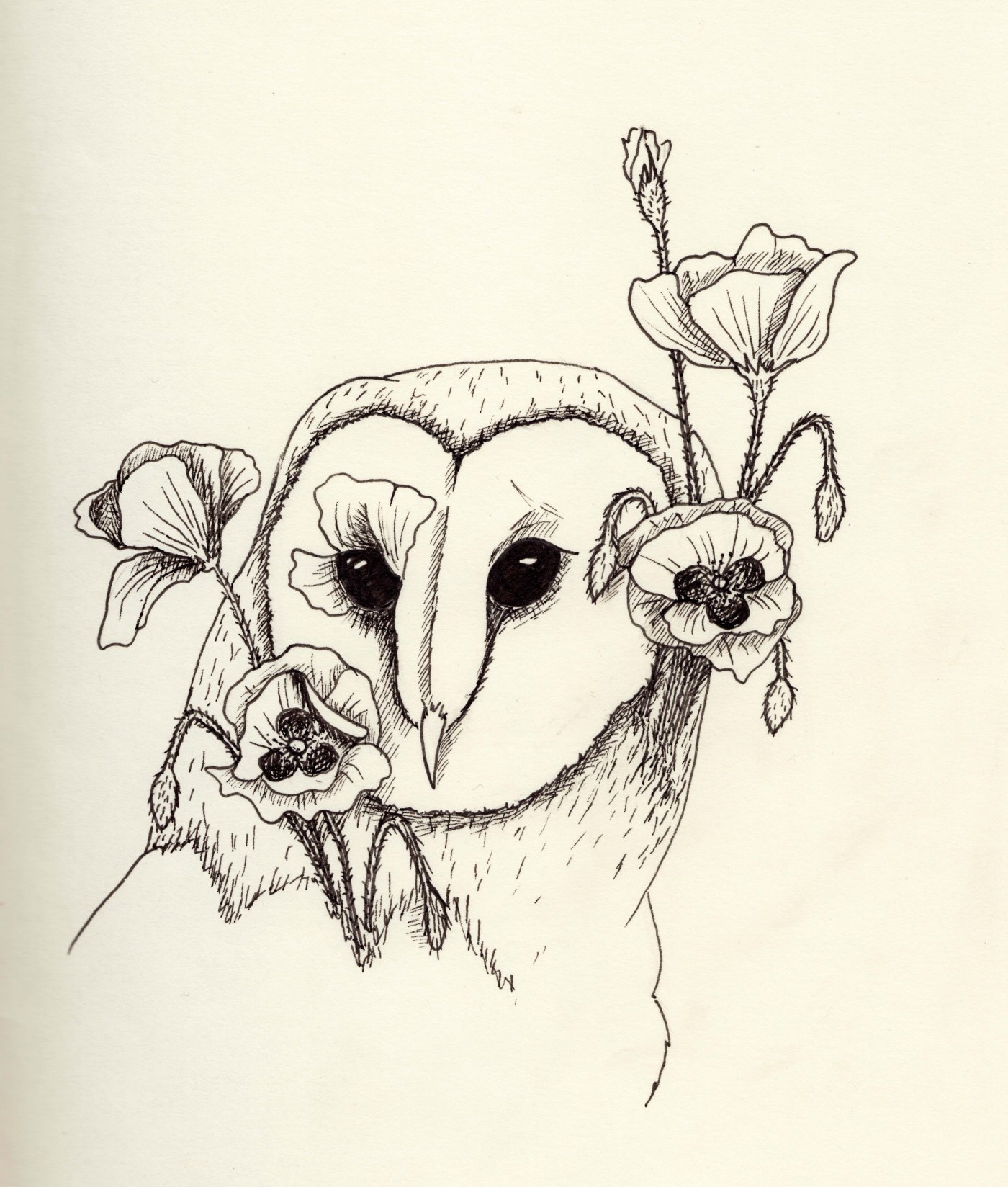 Black White Barn Owl With Flowers Tattoo Design,Dressing Table Design Latest