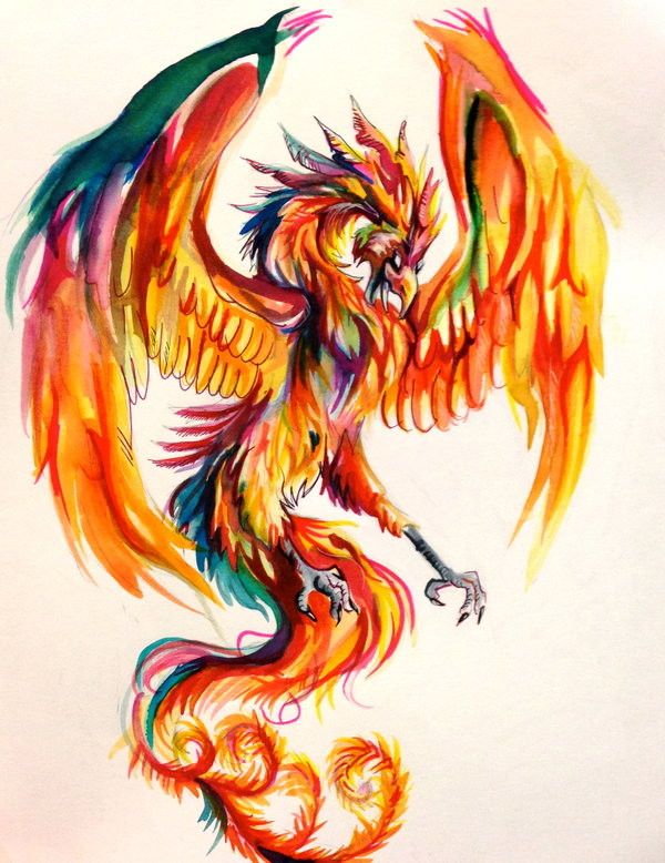 Breathtaking Colorful Flying Phoenix Tattoo Design