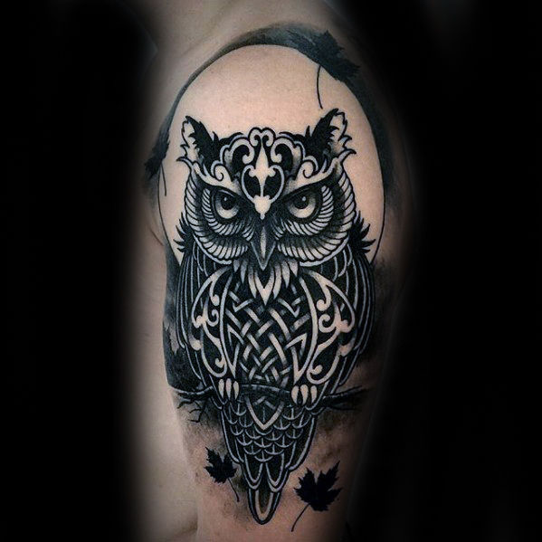 Celtic Knot Tribal Owl Tattoo For Men Half Sleeve