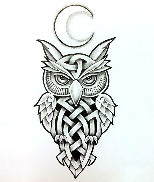 Celtic Owl & Moon Tattoo Design