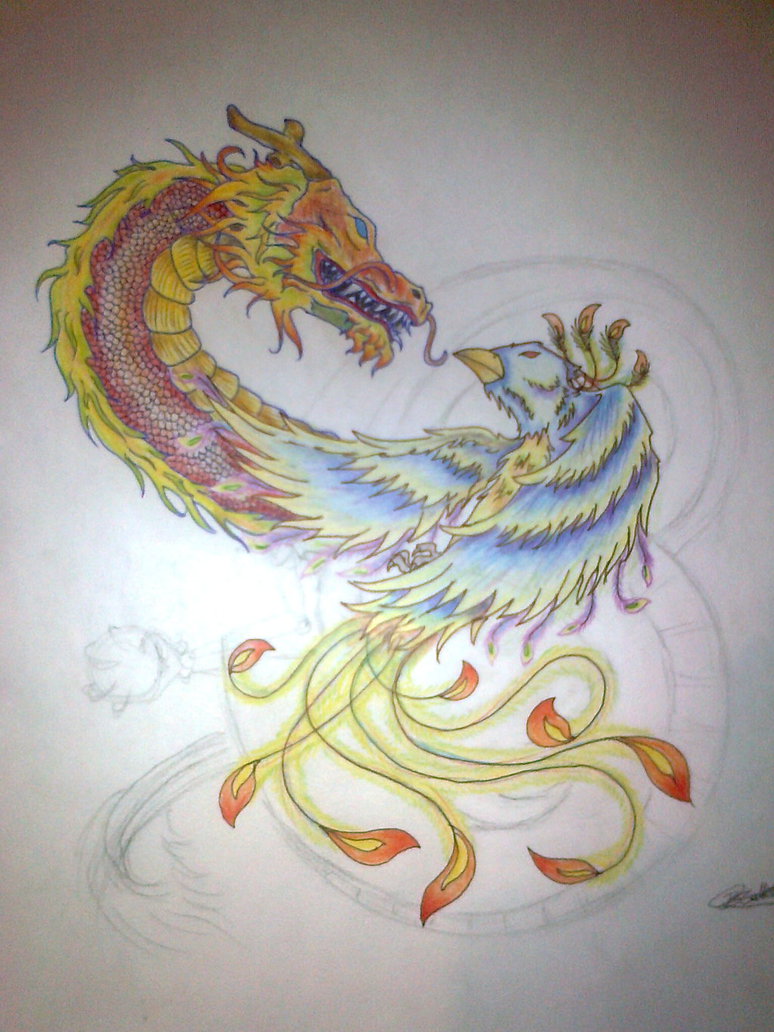 Colored Dragon vs. Phoenix Tattoo Design by DRMCKA on DeviantArt
