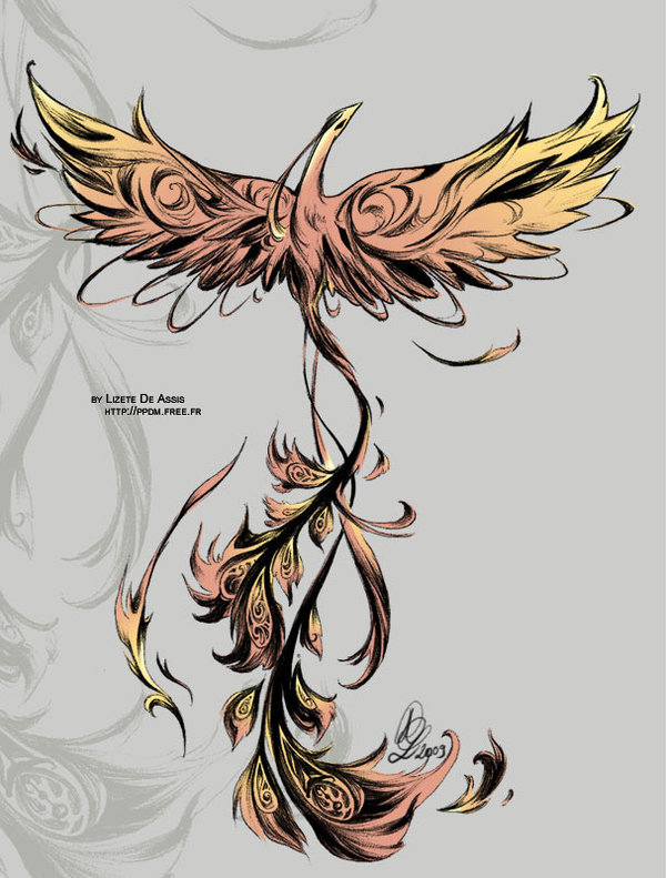 Colored Flying Phoenix Tattoo Design