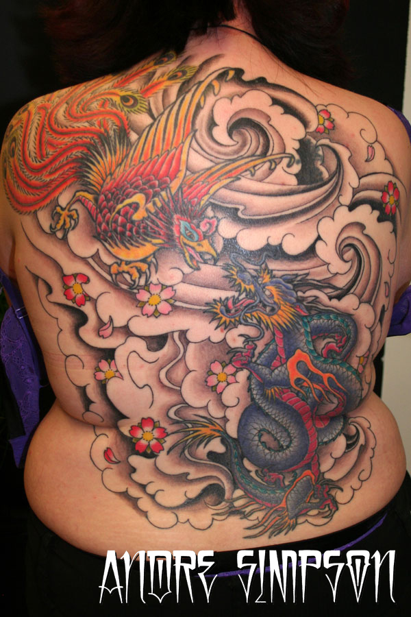 Colorful Dragon & Phoenix Tattoo On Full Back By Erasotron On DeviantArt