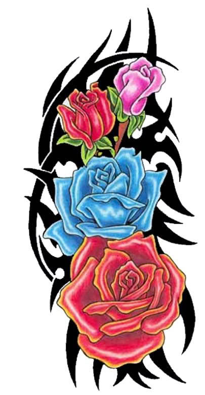 Colorful Tribal Roses Tattoo Design
