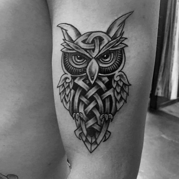 Cute Celtic Owl Tattoo On Arm For Men