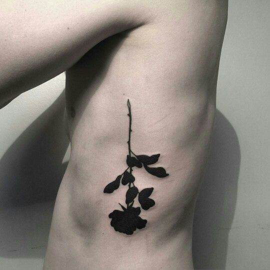 Dark Silhouette Black Rose Tattoo On Siderib by Johnny Gloom